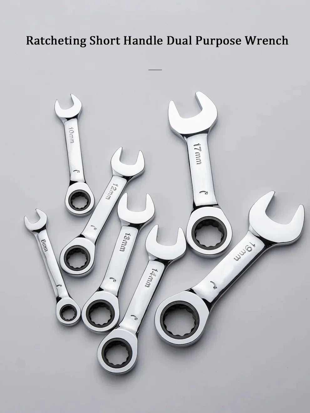6-19mm Short Handle Quick Ratchet Wrench 72 Teeth Multi Functional Portable Short Dual-use Plum Blossom Small Wrench Hand Tools