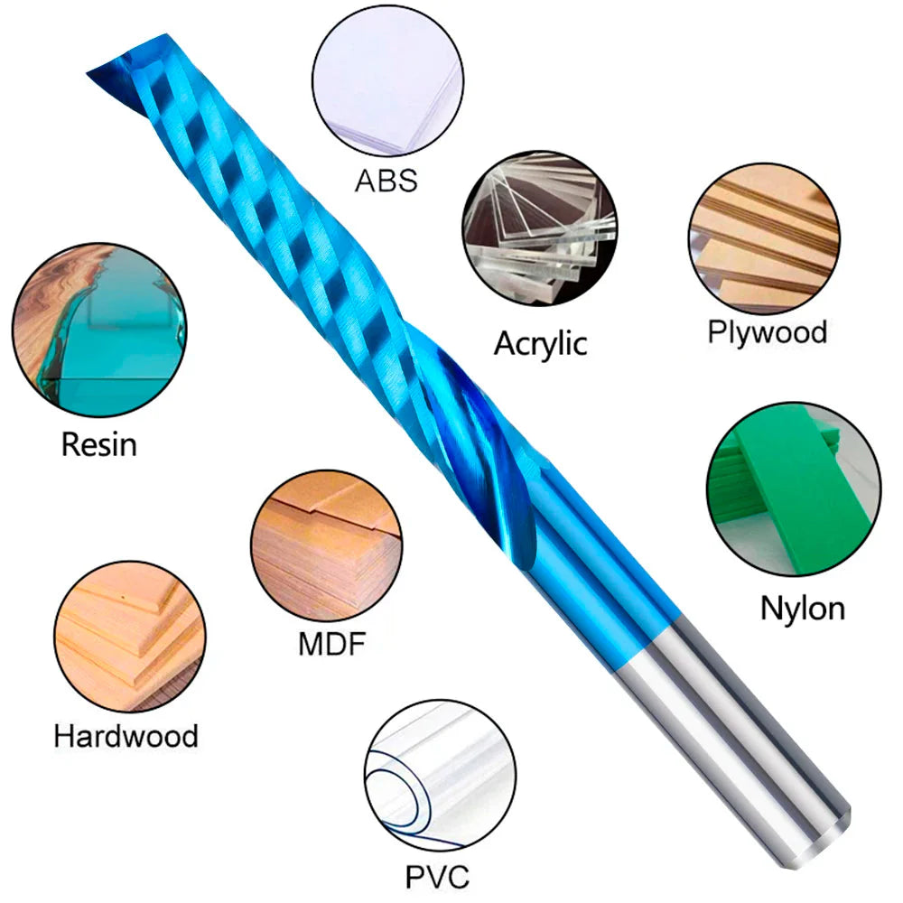 XCAN10pcs Single Flute Carbide End Mill 1/8'' Shank O Flute Spiral CNC Router Bit Cutter 1/1.5/2/2.5/3.175mm Wood Milling Tools