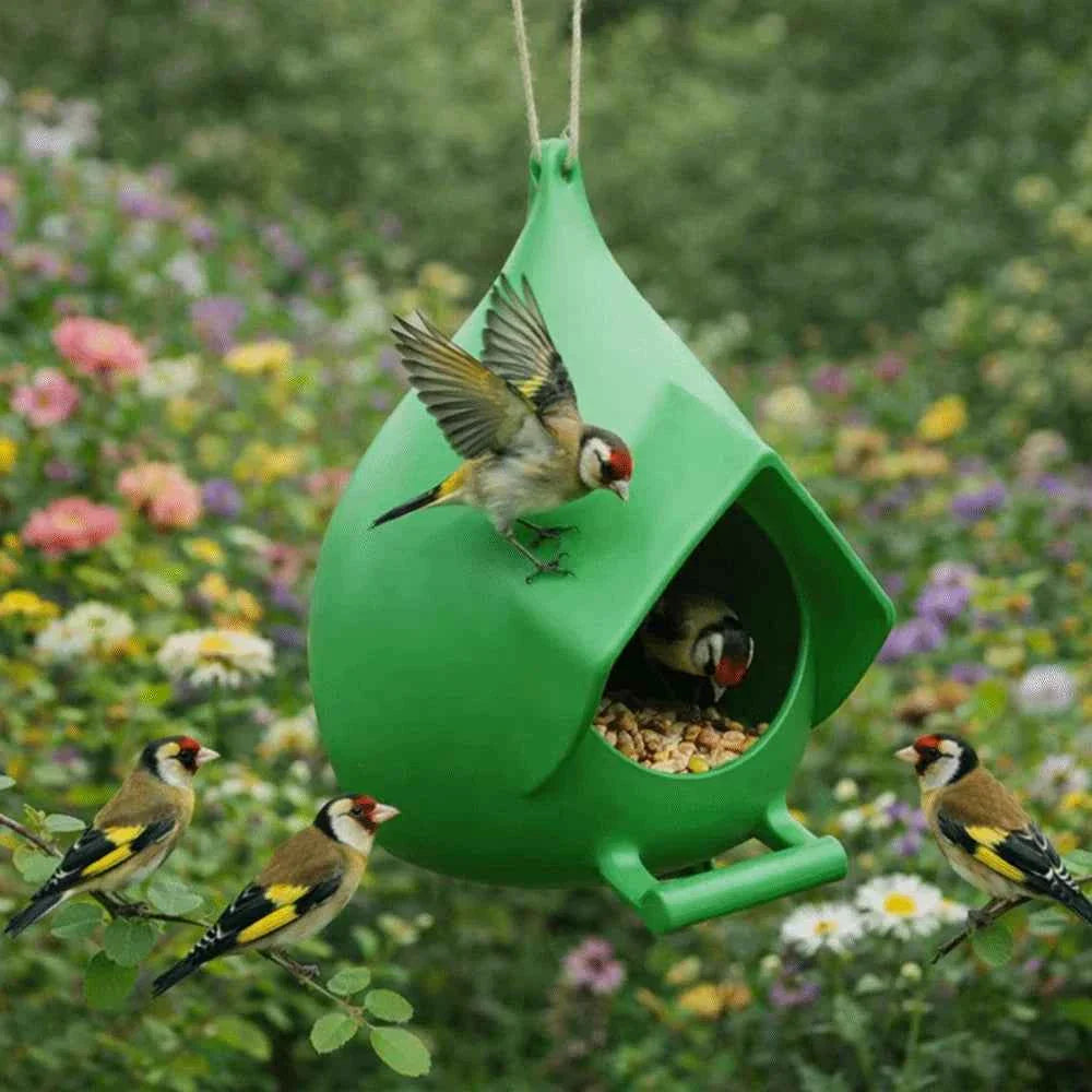 House Shape Waterproof Hanging Bird Feeder Rainproof Large Capacity Hummingbird Feeder with Stand Birds Food Catcher Outdoor