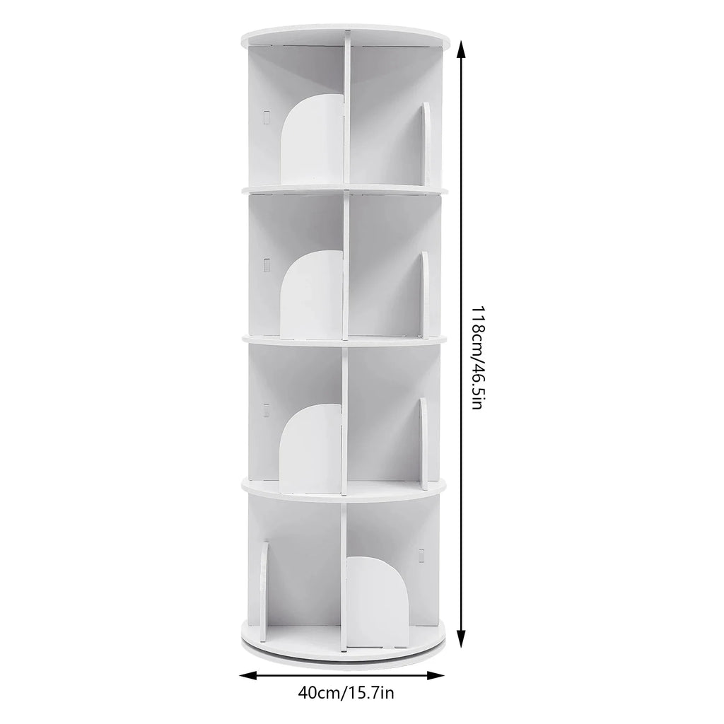 2/4-Tier Wooden Rotatable Bookshelf - 360°Display Floor Standing Storage Rack, White Multifunctional Bookshelf Organizer