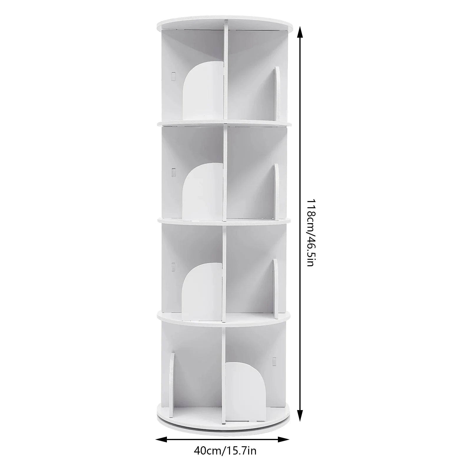 2/4-Tier Wooden Rotatable Bookshelf - 360°Display Floor Standing Storage Rack, White Multifunctional Bookshelf Organizer