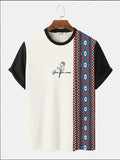 Men's C'EST LA VIE Paris Color Block T-Shirt Beige Gray Brown Casual Short Sleeve Fashion Top