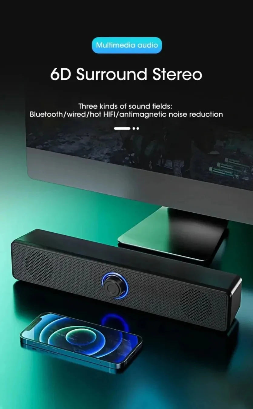 XIKCU Wireless Bluetooth and PC Soundbar Wired Speaker USB Powered Soundbar for TV Pc Laptop Home Theater Surround Audio System