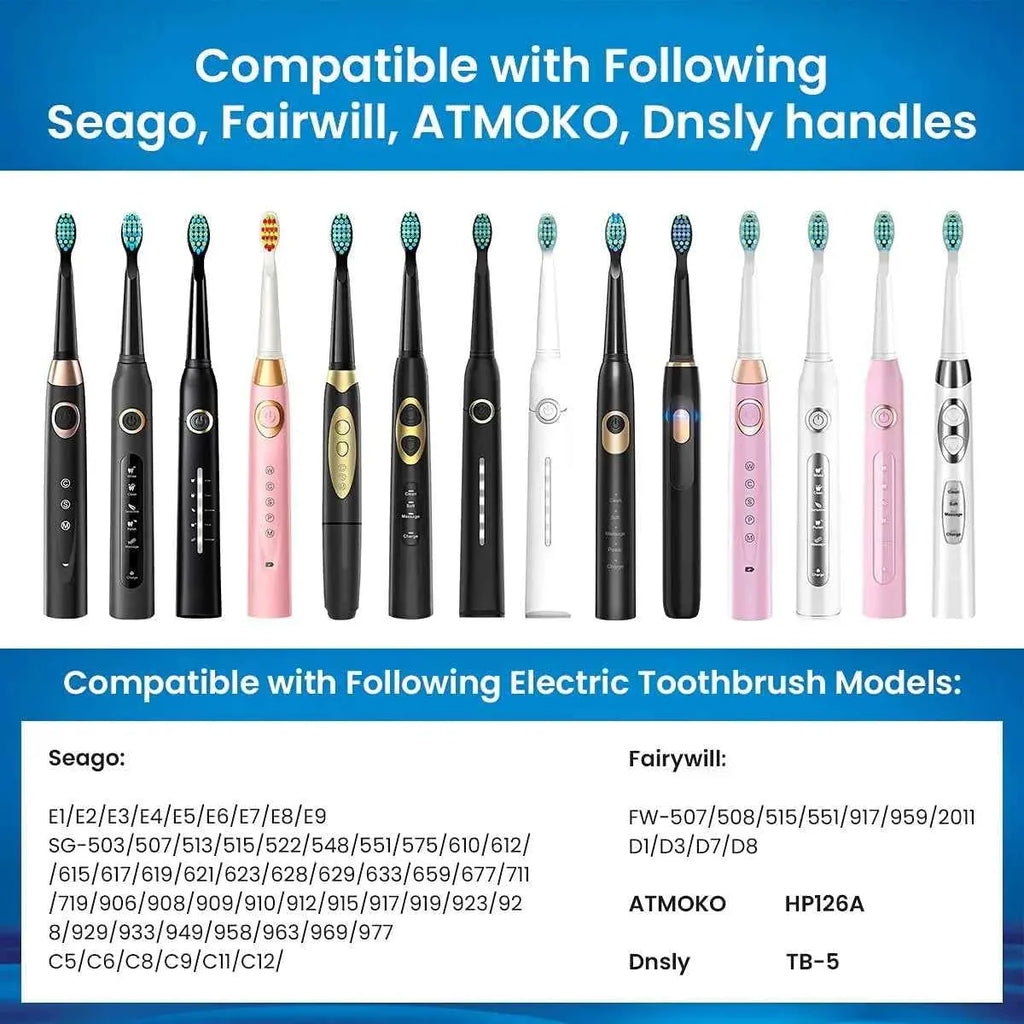 Premium Replacement Toothbrush Heads for Fairywill & Seago - Du Pont Bristles - Compatible with FW-507/508/D1/D3/D7