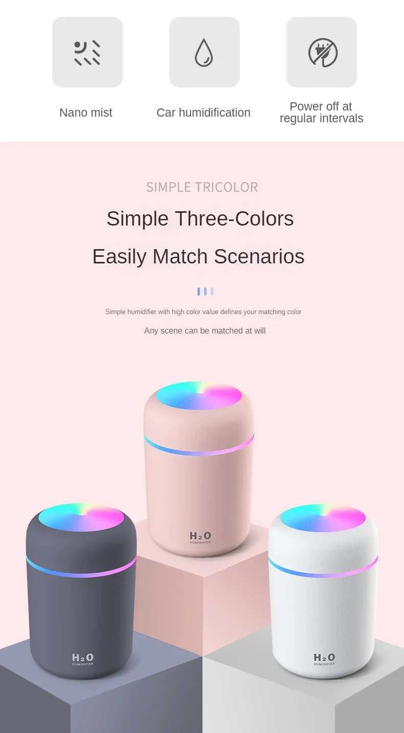 Portable Mini Air Humidifier For Bedroom,Personal Desktop,Car With Colorful Mood Lighting 2 Mist Modes And Auto Shut-Off
