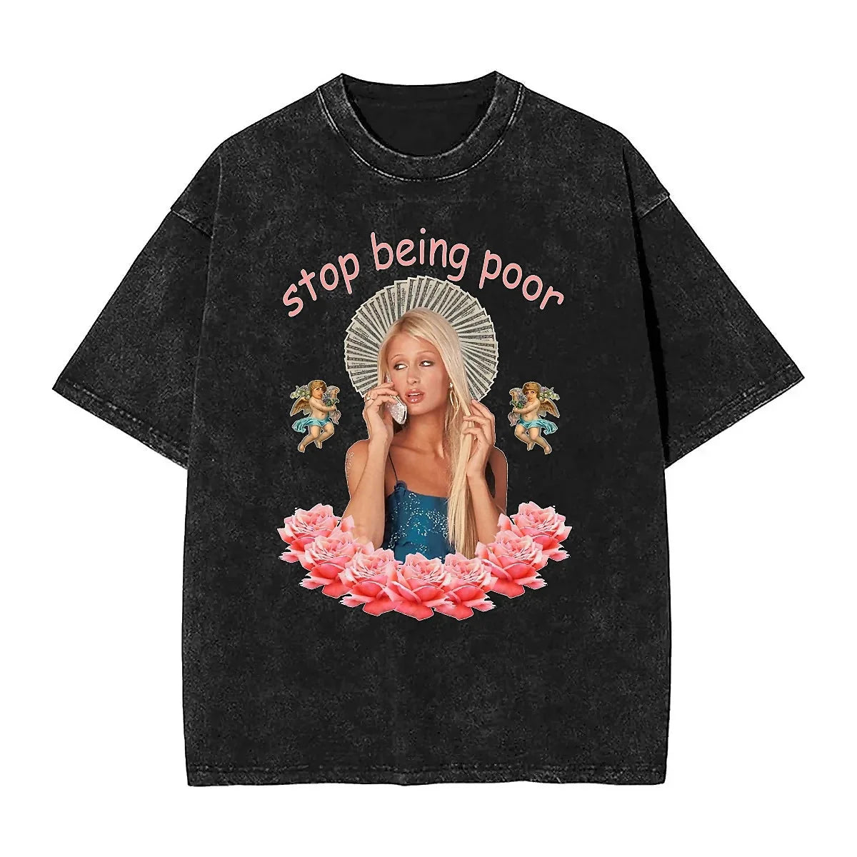 2026 Spring/Summer Paris Hilton Washed T-Shirt Harajuku No Longer Poor Summer Y2K Classic Casual Jacket