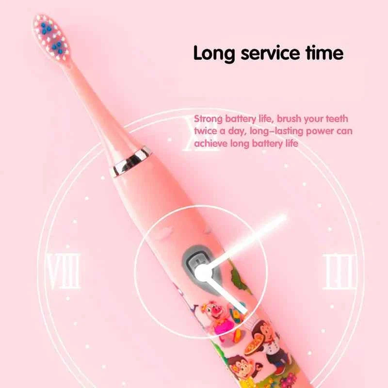 Sonic Children Electric Toothbrush Bright Cartoon With Replacement Heads Ultrasonic Rechargeable Soft Hair Brush Oral Cleaning