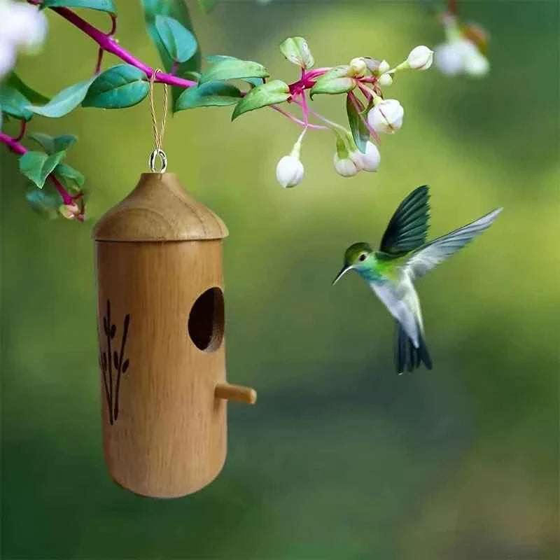 Wooden Hanging Hummingbird House Chalet Mini Bird Nest Cage Beautiful Outdoor Patio Garden Decoration Pet Bedroom