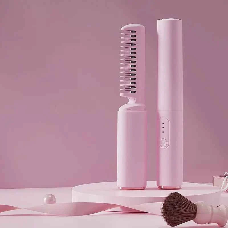 USB Wireless Hair Straightener with Curling and Straightening 2-in-1 Travel Portable Rechargeable Curling Iron  for Less Frizz,