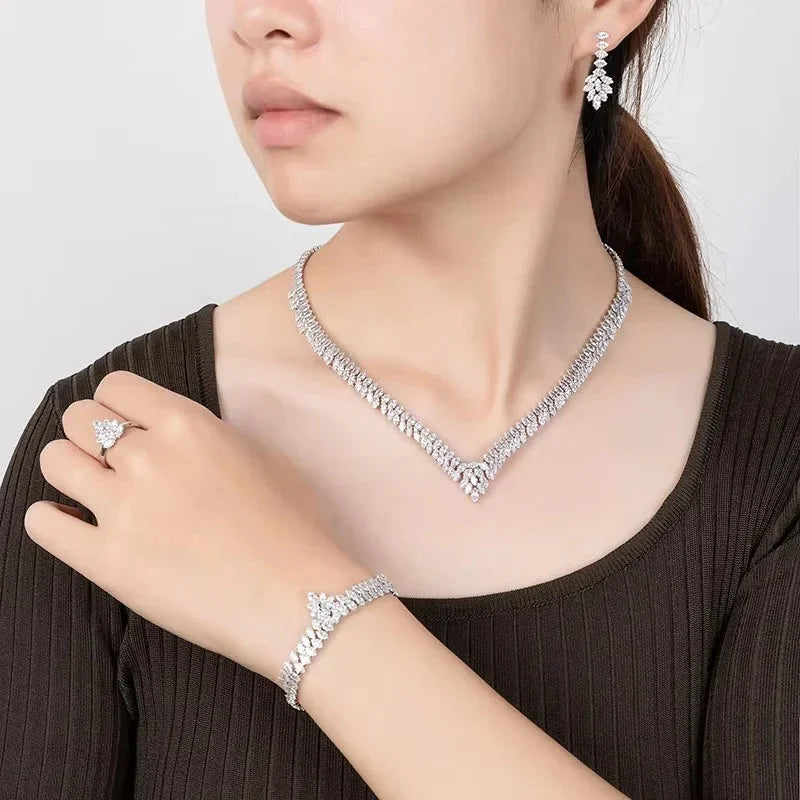Jewelry Set HADIYANA Gorgeous Women Wedding Got Engaged Party Bridal Necklace Earrings Ring And Bracelet Set BN7840 Accessories