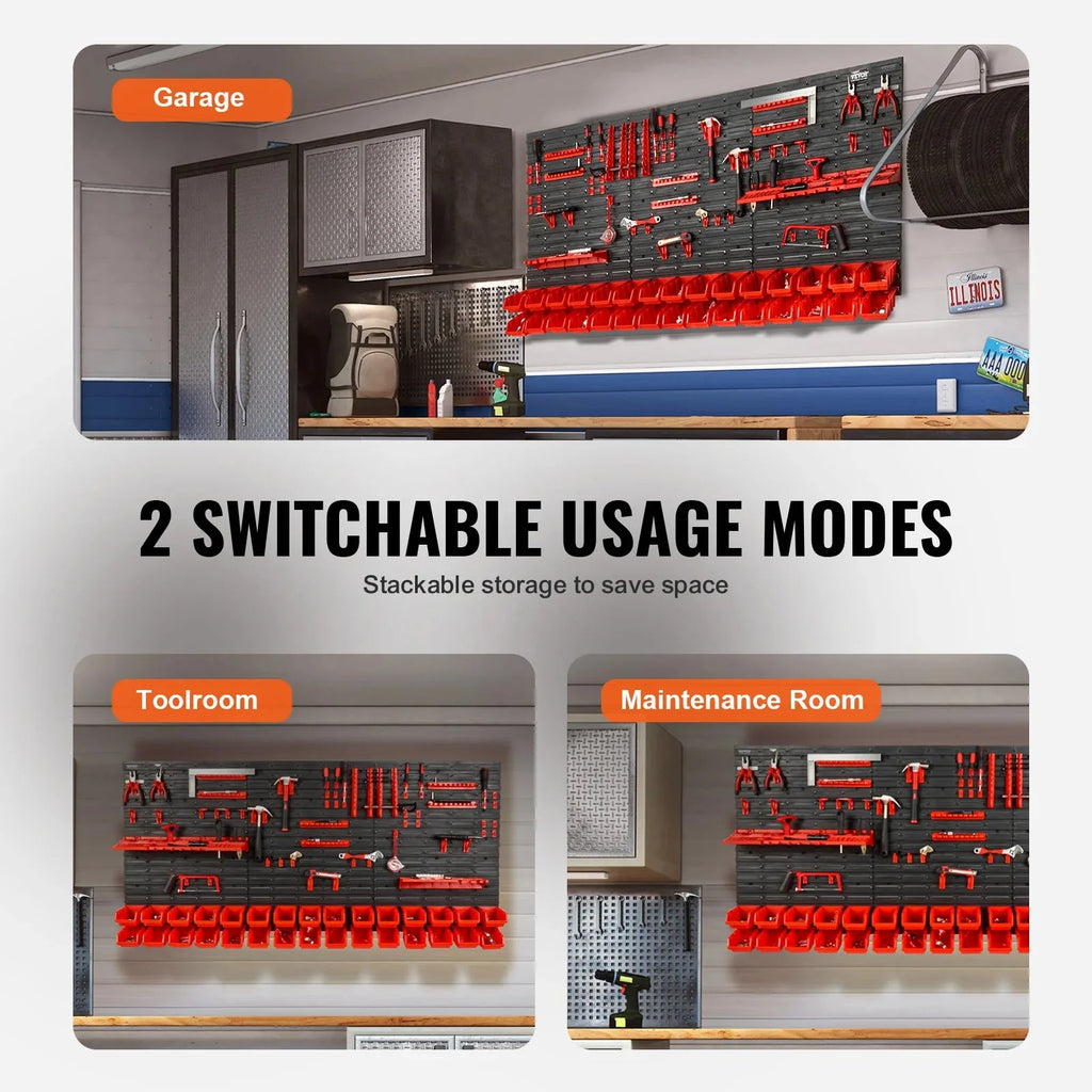 SucceBuy 30Bin Wall Mounted Storage Bins Parts Rack Organizer Garage with Wall Panels Hooks Plastic Shop Tool for Screw Nails