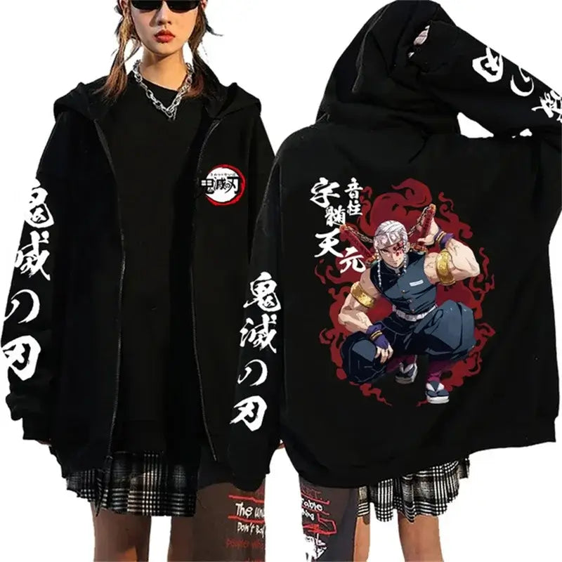 Demon Slayer Harajuku Fleece Zip Hoodie