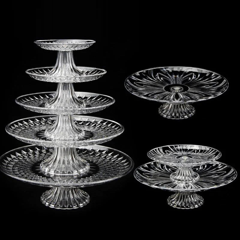 Acrylic Clear Serving Plates Fruit Dessert Salad Tray Cupcake Display Stand Round Dinner Plate Kitchen Supplies