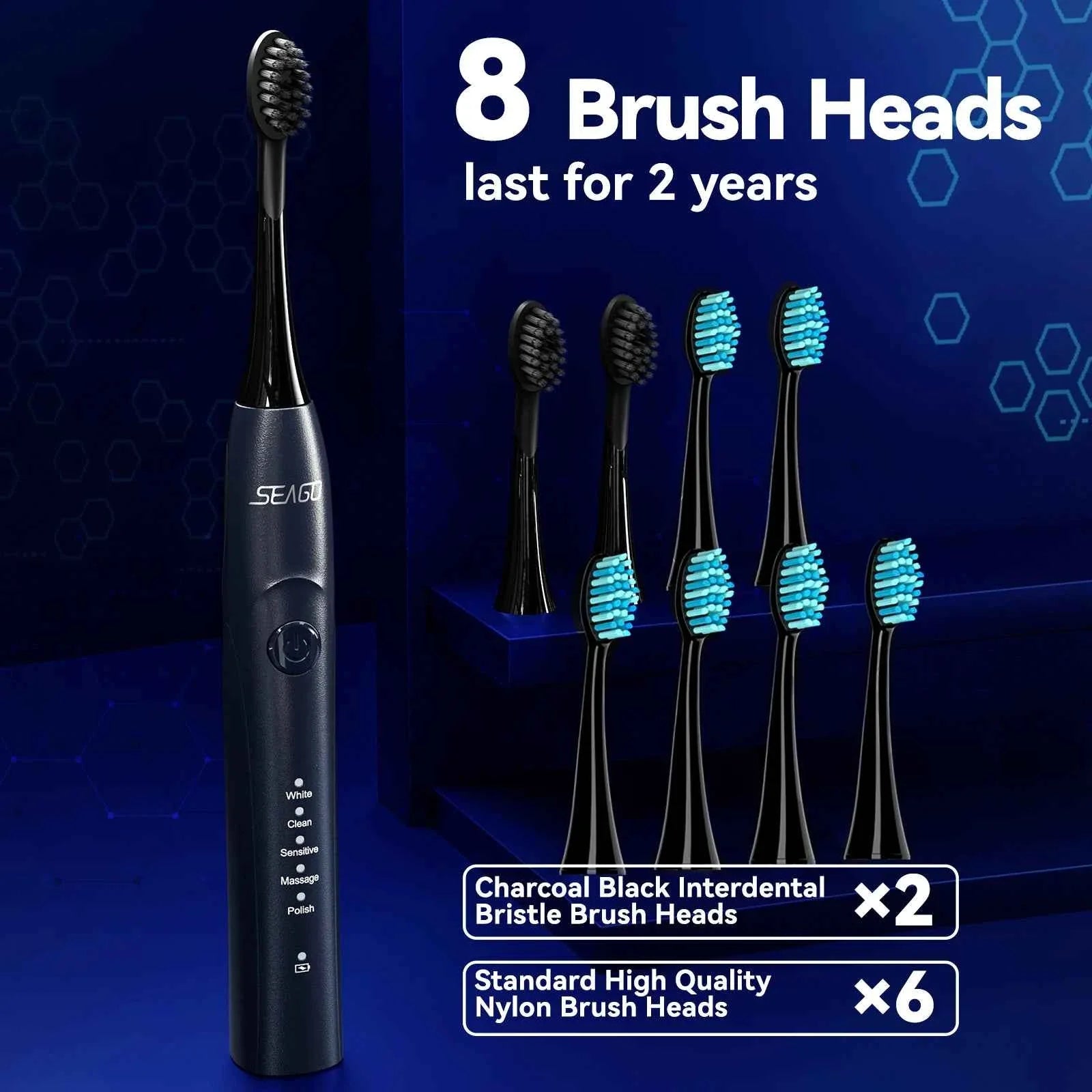 Seago Electric Toothbrush Two-engines Magnetic Core Oral Care Smart Adult Timer Brush Waterproof Brushes SG540