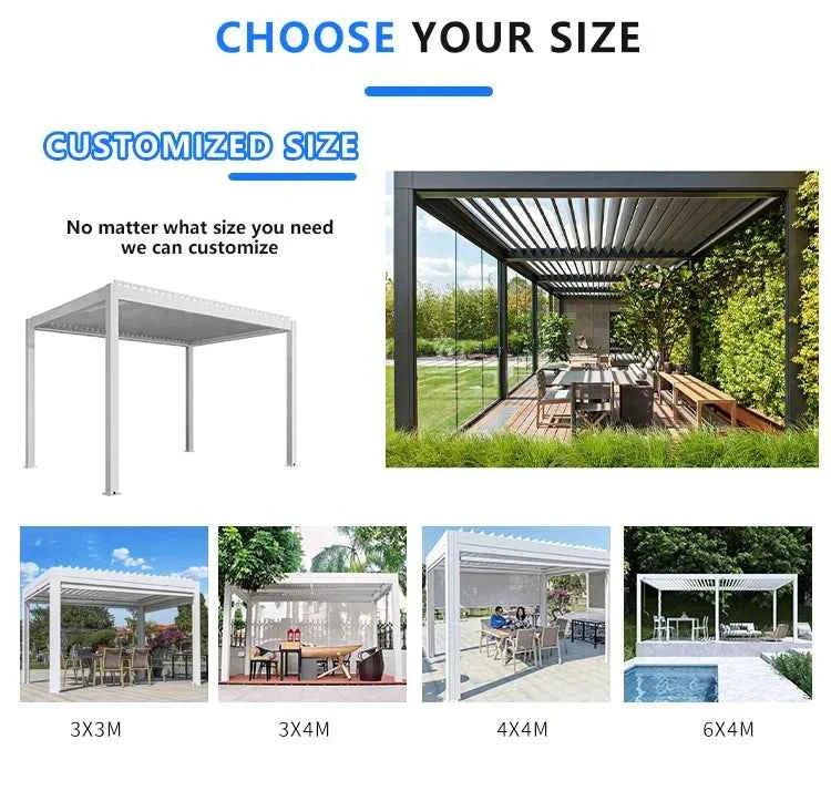 3X3Bioclimatic Pergola Aluminium Pergola Outdoor  Aluminum Pergola Gazebo Manual Pavilion Louver Roof Pergola Carport