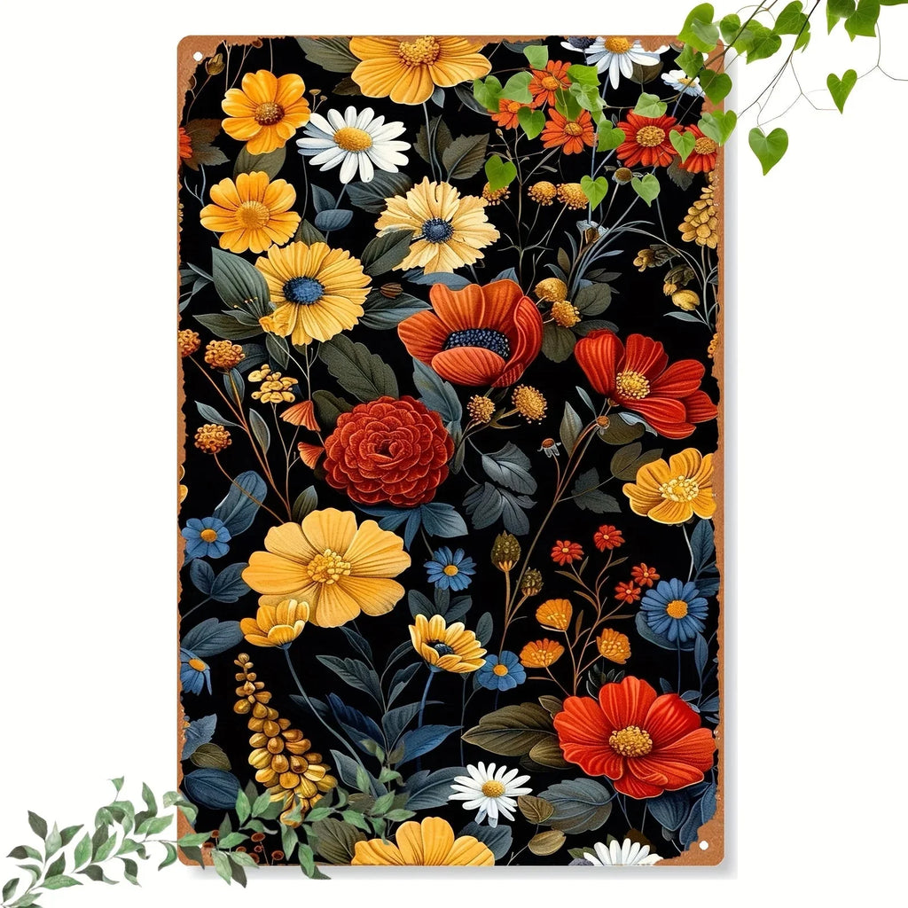 1pc Classic Floral Iron Art Print, Frameless Metal Wall Decor, 20x30cm/8x12inch, Aluminum Sign for Home Decoration