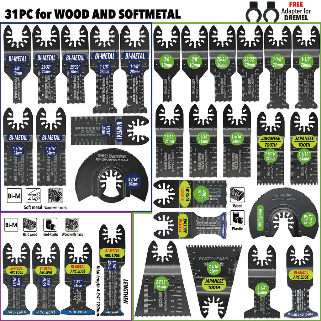 Oscillating Saw Blades Kit，Multitool Blades - Compatible with Milwaukee Dewalt  Worx Skil AEG Ryobi