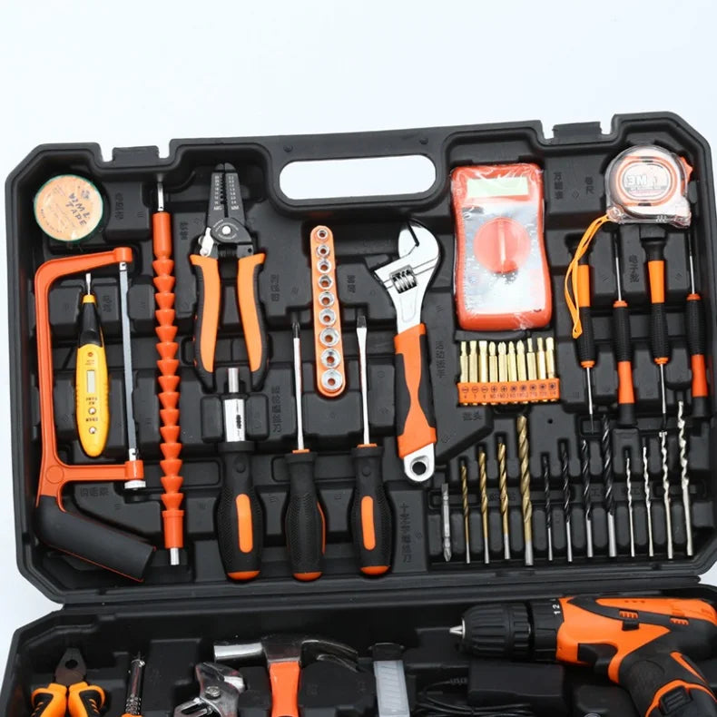 160/136/115/63 PC Lithium Drill Household Multifunctional Hardware Tool Manual Daily Electrician Woodworking Maintenance Toolbox