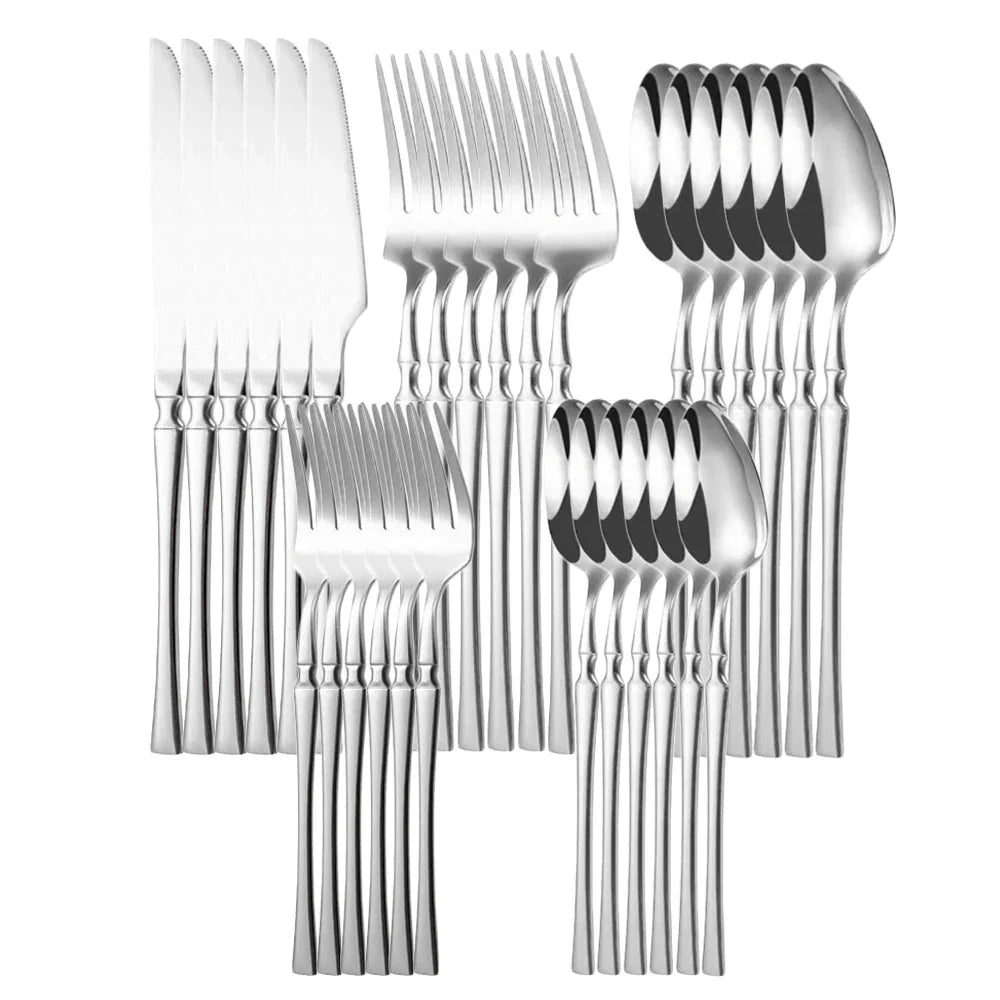 Premium Silver Stainless Steel Cutlery Set - 20/30/40 Piece Mirror Polished Flatware