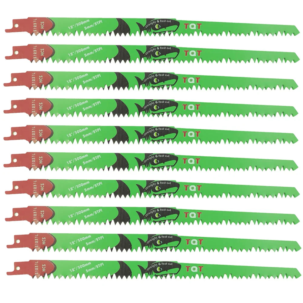 10Pcs 6-9.5-12 Inch Long Reciprocating Saw Blades 5-6Tpi Hcs 150mm Saber Blades for Cutting Wood Pvc for Bosch Makita Dewalt DIY Tool
