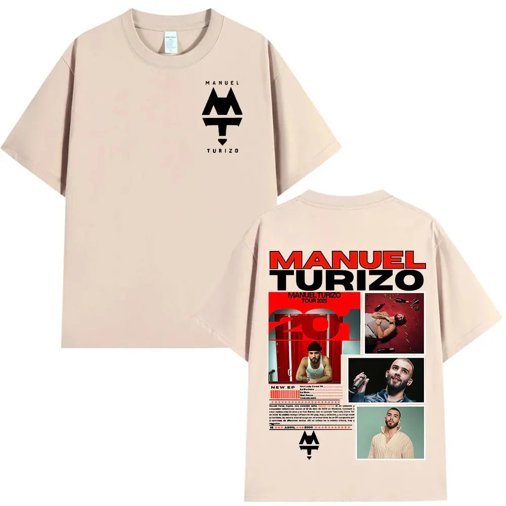 Rapper Manuel Turizo 201 Tour 2025 Men's and Women's T-shirts, Oversized Hip-hop Style Short-sleeved Cotton Casual T-shirts