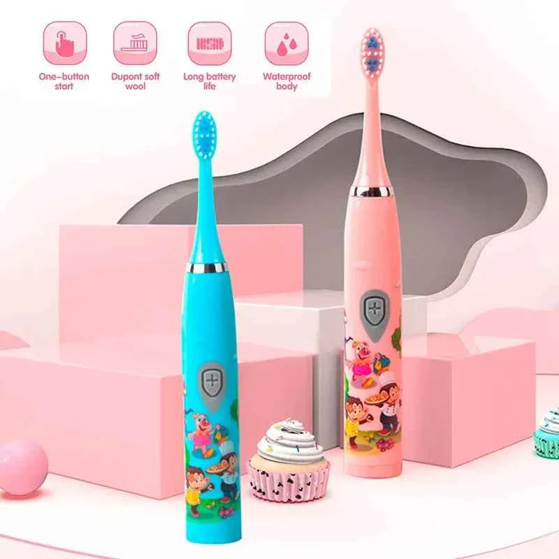 Sonic Children Electric Toothbrush Bright Cartoon With Replacement Heads Ultrasonic Rechargeable Soft Hair Brush Oral Cleaning