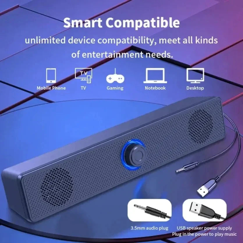 XIKCU Wireless Bluetooth and PC Soundbar Wired Speaker USB Powered Soundbar for TV Pc Laptop Home Theater Surround Audio System