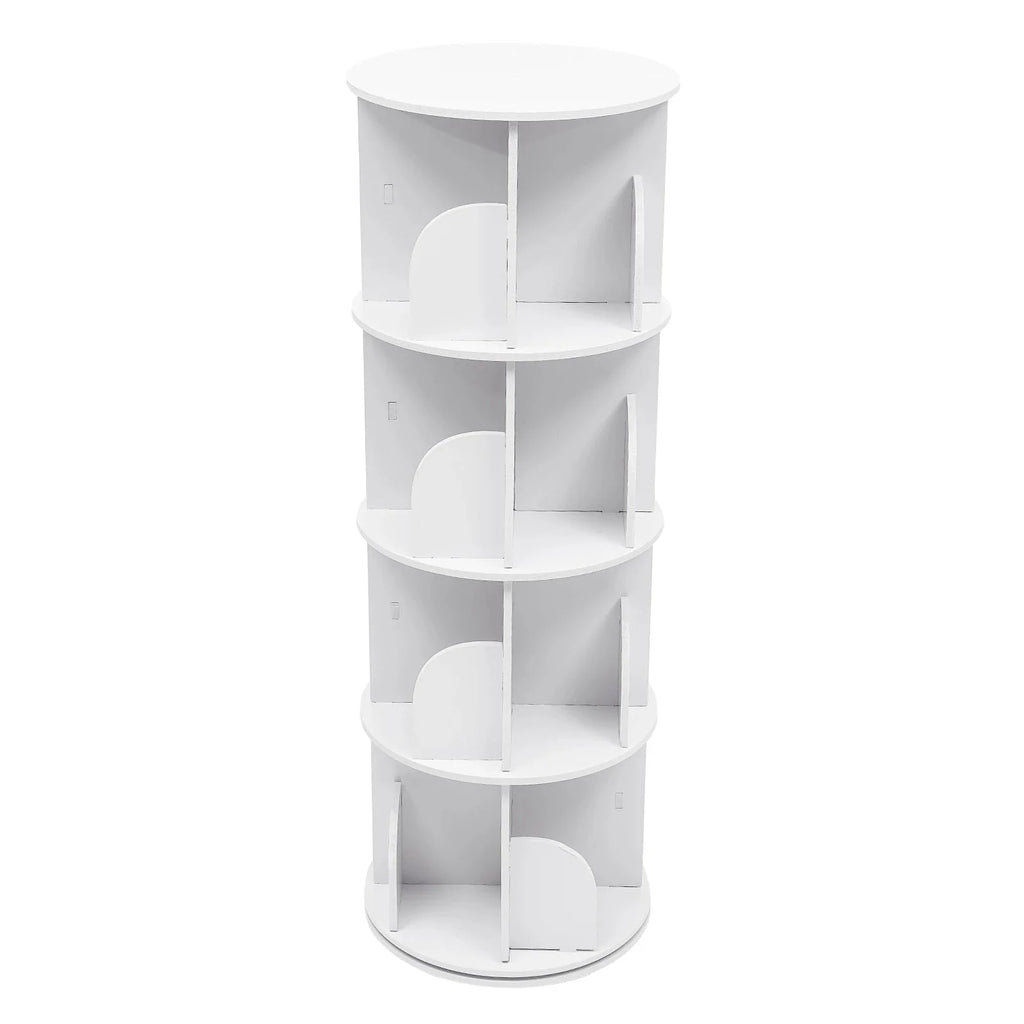 2/4-Tier Wooden Rotatable Bookshelf - 360°Display Floor Standing Storage Rack, White Multifunctional Bookshelf Organizer