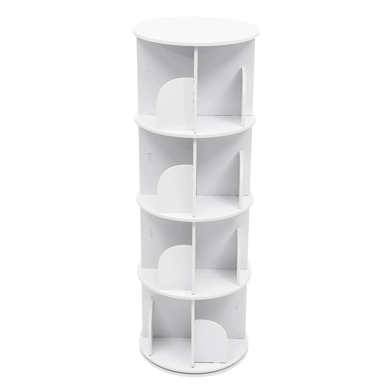 2/4-Tier Wooden Rotatable Bookshelf - 360°Display Floor Standing Storage Rack, White Multifunctional Bookshelf Organizer