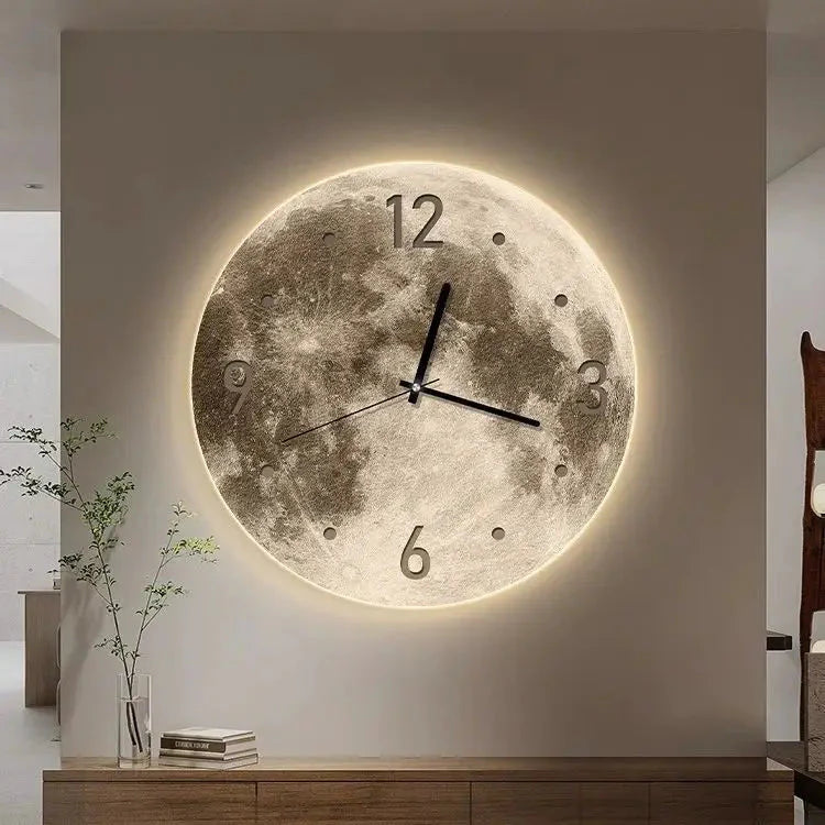 16 Inch Fashions Wall Clock Dining Room Living Moon The Earth Modelling LED Light Silent Movement Bedroom Clock Wall Decoration
