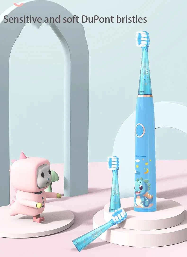 Kids Sonic Electric Toothbrush Child Cartoon with Colorful LED Light IPX7 Waterproof 2 mins Smart Timer Rechargeable Toothbrush
