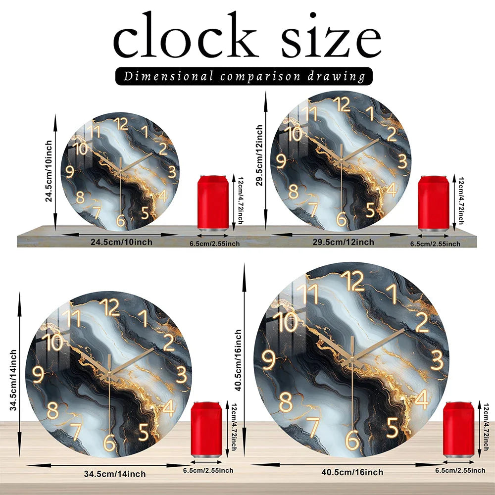 1 piece wooden wall clock, fantasy theme - blue and gold marble - like texture pattern tempered film veneer silent clock, suitab