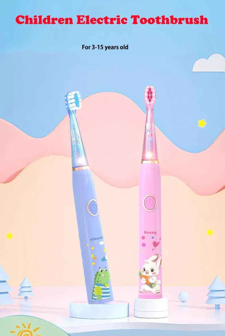 Kids Sonic Electric Toothbrush Child Cartoon with Colorful LED Light IPX7 Waterproof 2 mins Smart Timer Rechargeable Toothbrush