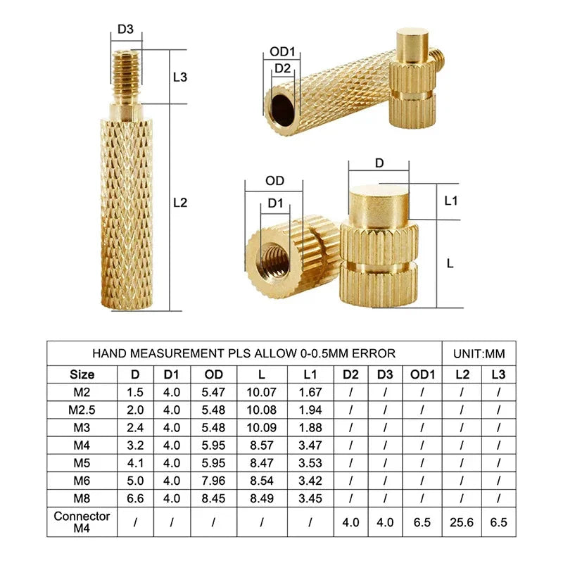 420/500Pcs Stainless Steel Heat Insert Nut TS100 Brass Hot Melt Insert Nuts for Welding Internal Thread Head Bolt Insert