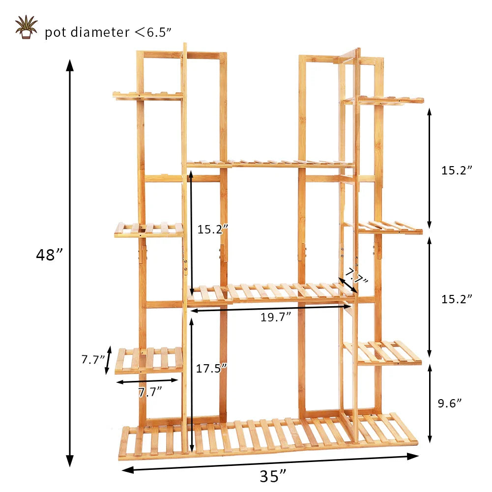 Multi-Tiered Bamboo Plant Stand Indoor Outdoor Flower Pot Holder Rack for Garden Balcony Living Room