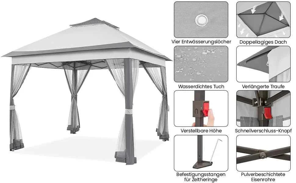 3.3x3.3m Pop-Up Folding Gazebo - Waterproof Garden Tent with Mosquito Netting
