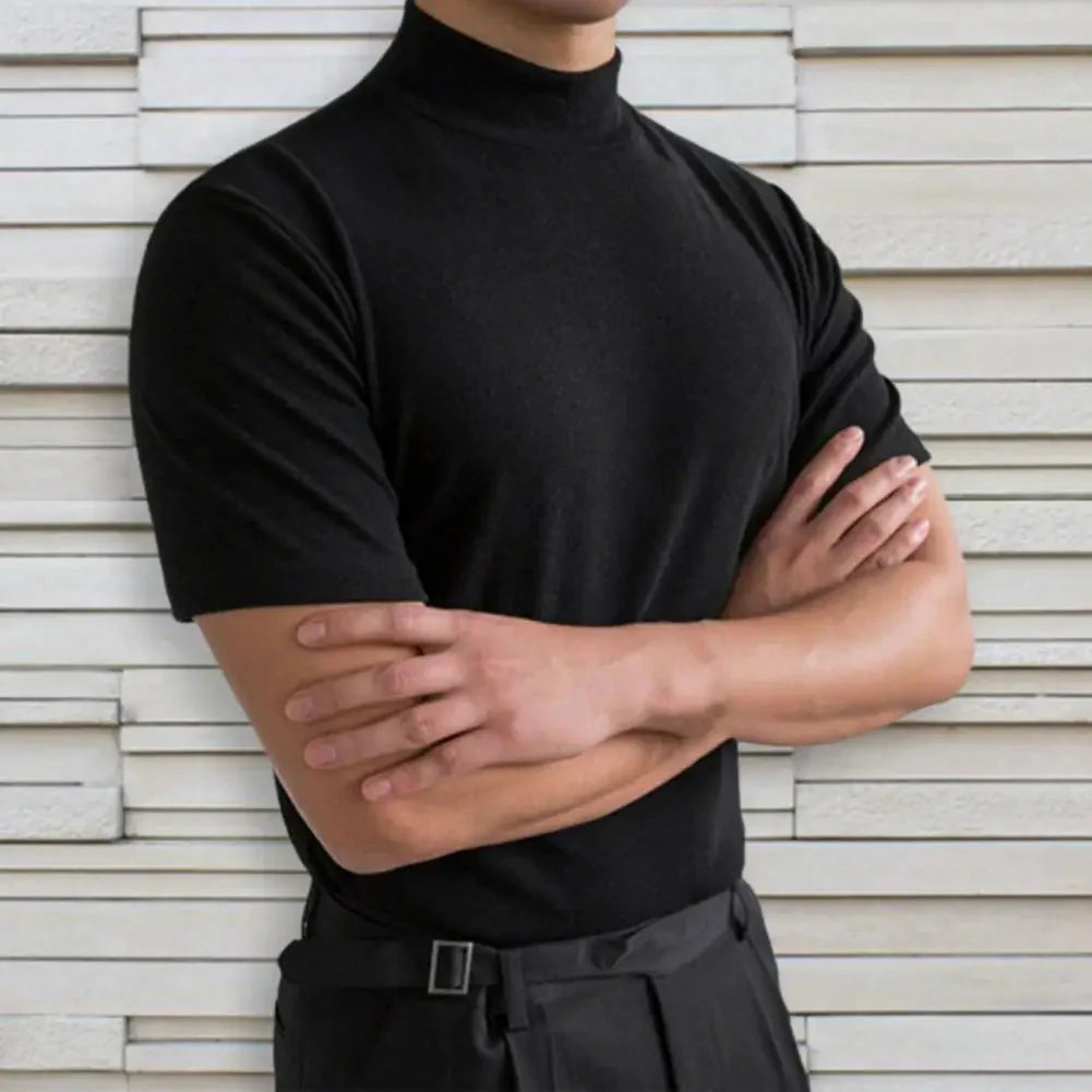 Men T-shirts Summer Fitness Short Sleeve Tees High Collar Basic T-shirt Base T Shirt for Men's Tops camisa masculina 짝퉁명품 남성의류