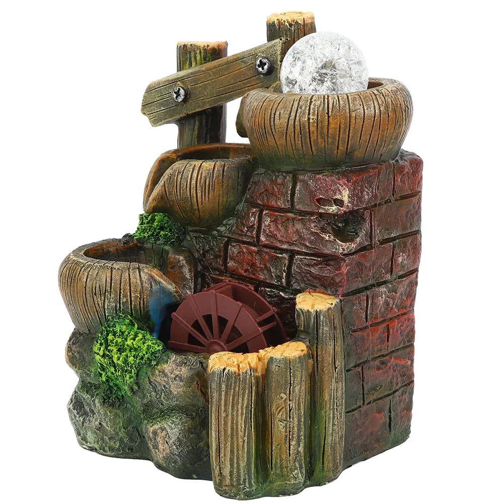 Resin Desktop Fountain Flowing Water Ornament Simulation Landscape Desktop Decoration for Home Hotel Office EU Plug
