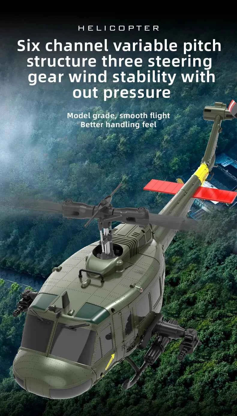 RC ERA Weathered Marine C032 UH1Huey One Click Inverted Flight TOF Optical Flow Gyro Stabilized RC Helicopter for Adults
