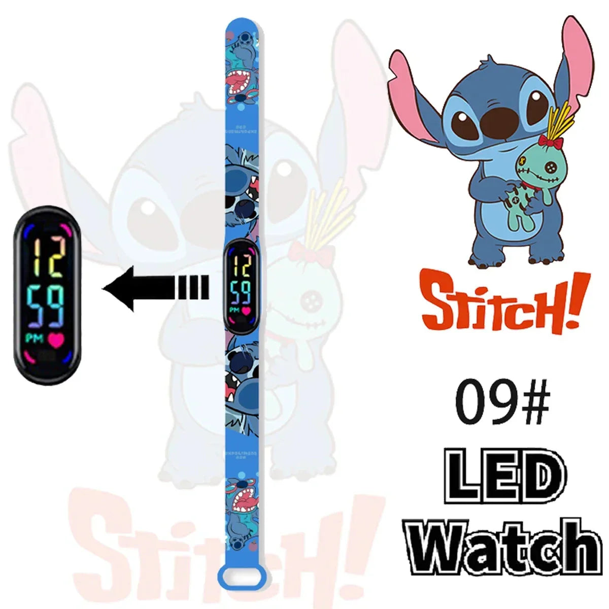 Disney Stitch Digital Kids' Watches Anime Figures LED Luminous Watch Touch Waterproof Electronic Sports Watch Kids Birthday Gift