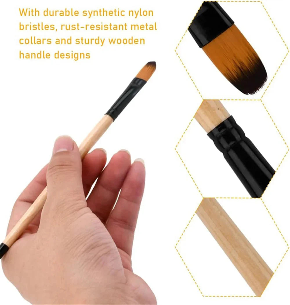 32-Piece Deluxe Multi-Purpose Art Paintbrush Set, Professional Fine Artist Wood Handle Brushes for Acrylic, Oil, Watercolor Pain