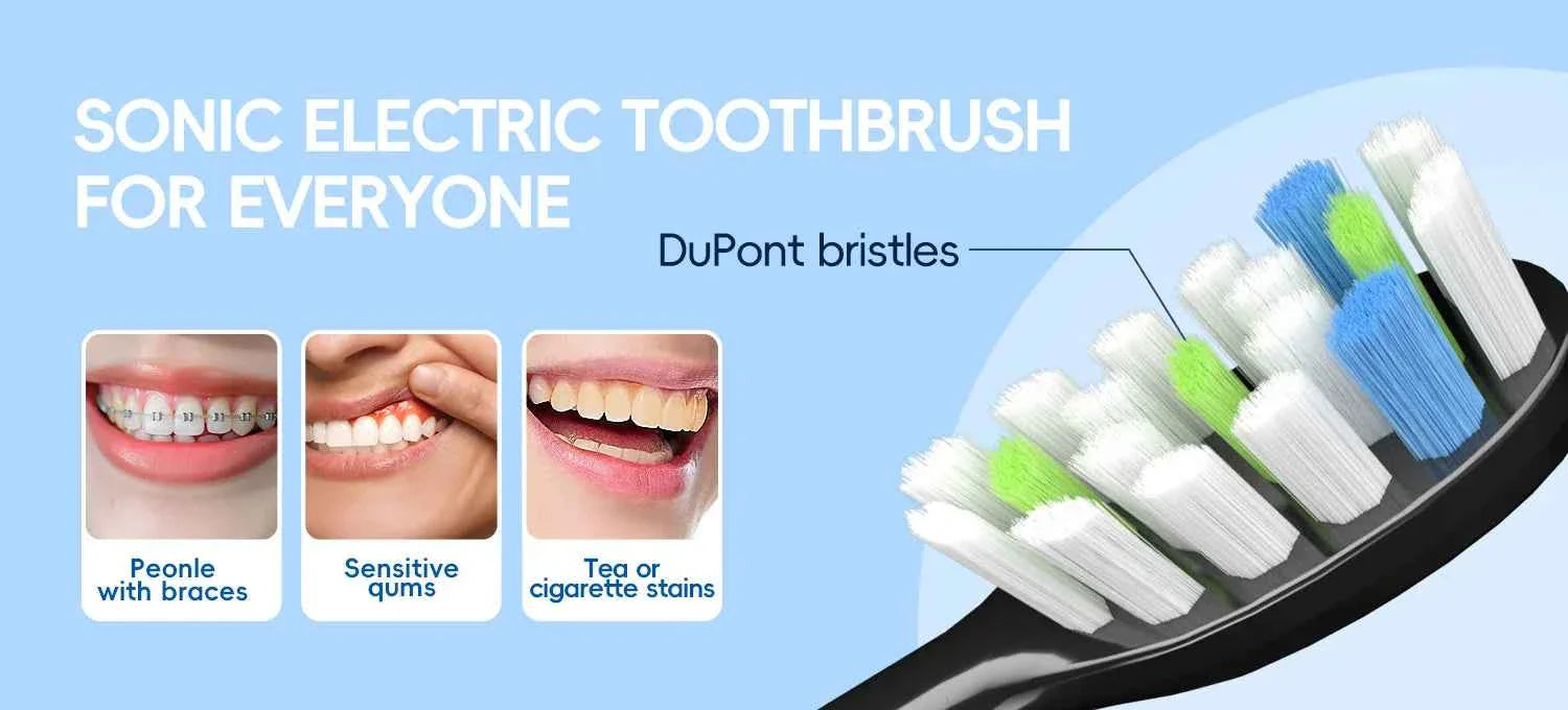IPX7 Waterproof Sonicare Electric Toothbrush, 4-Hour Fast Charge with Intelligent Time Reminder, 4 Modes, 8 Brush Heads, Travel
