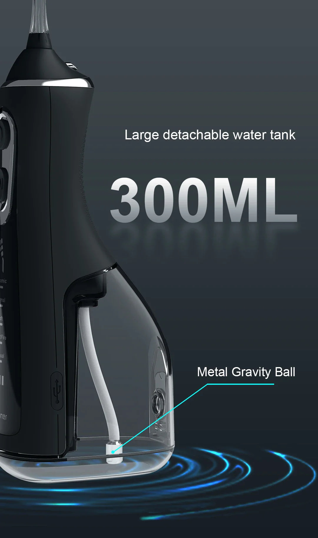 Oral Irrigator 40-140PSI Tooth Scaler 5 Speed Water Flosser Rechargeable Dental Water Jet 300ML IPX6 Waterproof Teeth Cleaner