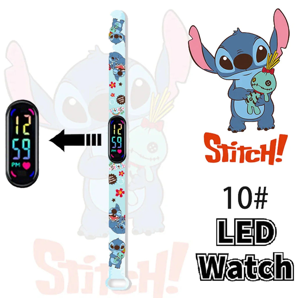 Disney Stitch Digital Kids' Watches Anime Figures LED Luminous Watch Touch Waterproof Electronic Sports Watch Kids Birthday Gift