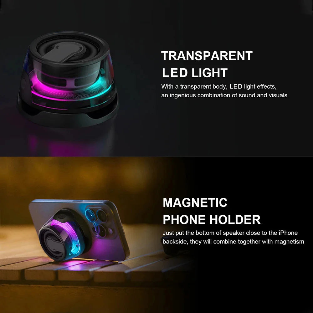 Magnetic Portable Bluetooth Speaker Mini Sound Box HiFi Stereo Soundbar Wireless Loudspeaker with LED Color Light Phone Holder