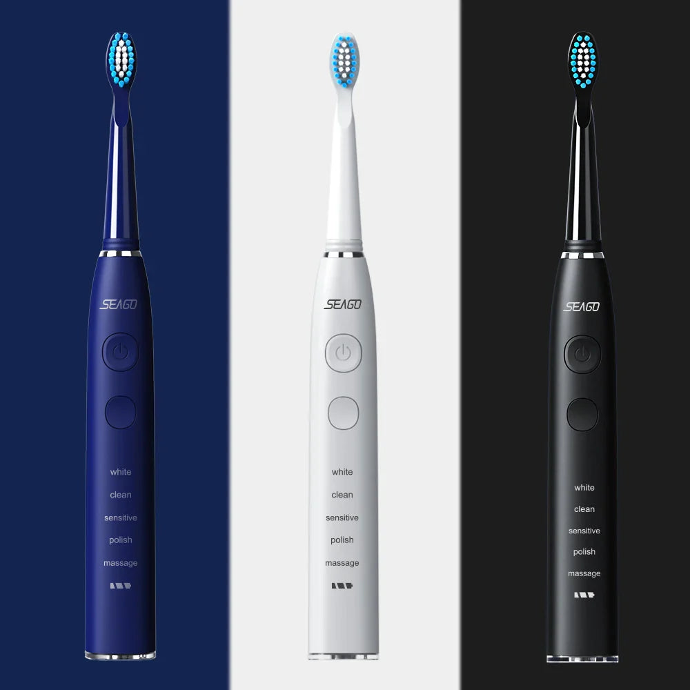 Seago Electric Sonic Toothbrush USB Rechargeable Adult 360 Days Long Battery Life IPX7 4 Replacement Heads Travel Box  SG-575