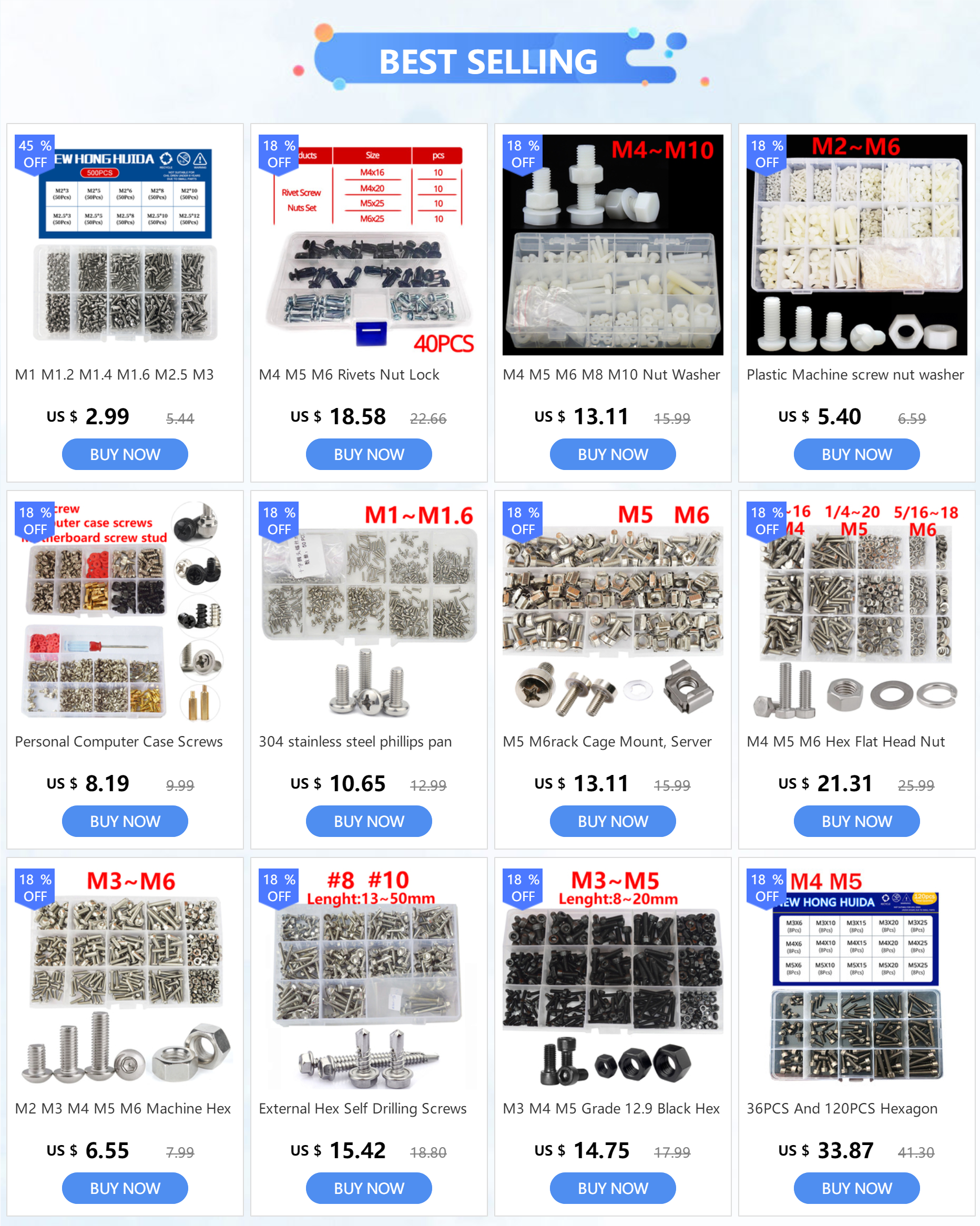 M1 M1.2 M1.4 M1.6 M2.5 M3 304 Stainless Steel Round Head Cross Small Screw Set Metric Thread Machine Bolt Assortment Kit Set