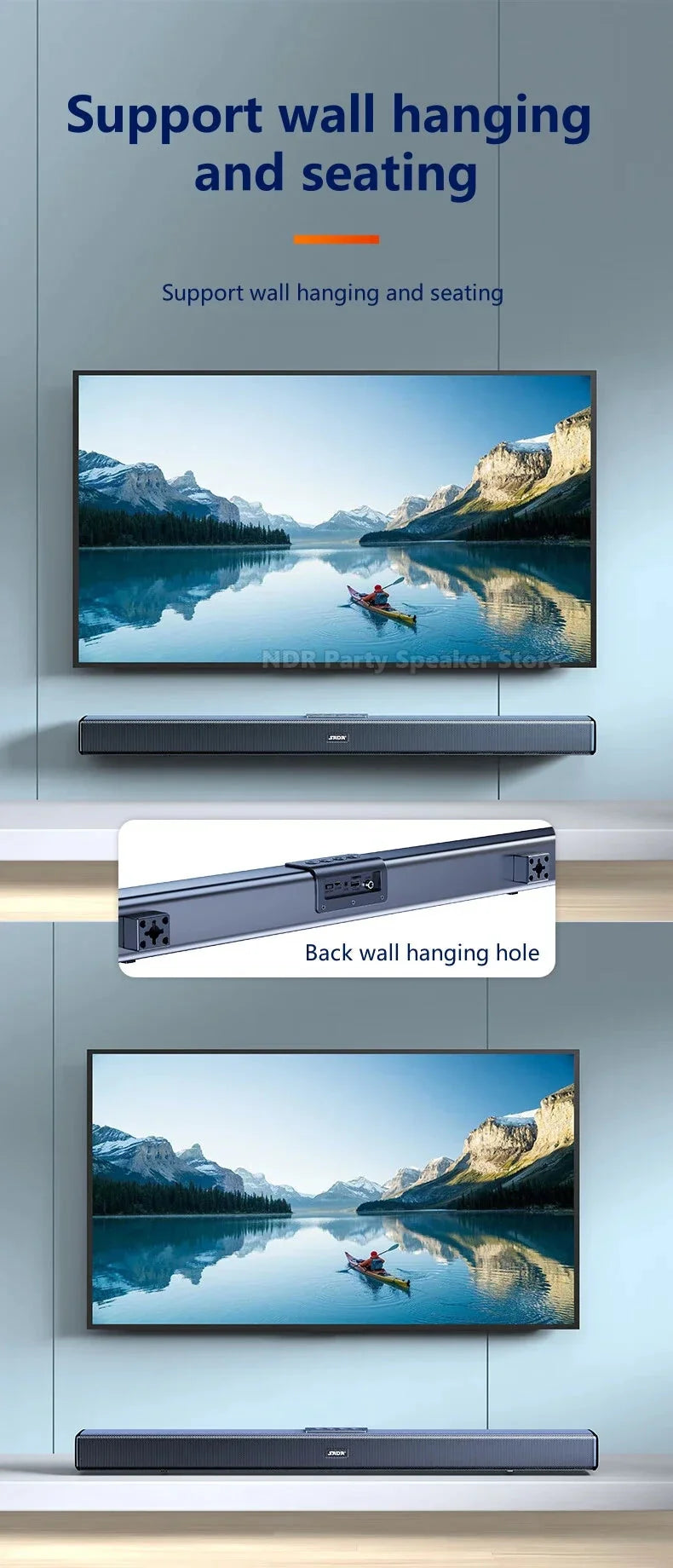 9D Stereo Sound Bar For TV Cinema Echo Wall Bluetooth Speakers COAX AUX U Disk Home Audio Subwoofer 8 Horns 40W High Power