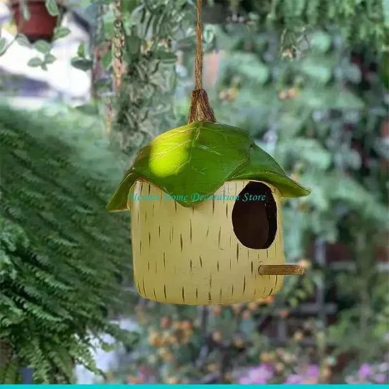 H7BF Resins Birdhouse Decors for Small Bird Nesting Decors Garden Ornament
