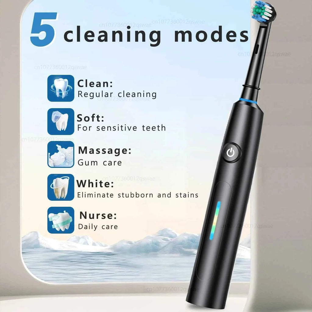 Electric Toothbrush Intelligent 5 Modes Cleaning Teeth Brush Waterproof Rotary Electric Toothbrush with 8 Brush Head